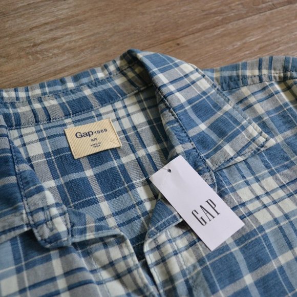 NWT Gap Women's Chambray Denim Plaid Button-up Shirt Size Small Tall - Picture 4 of 5